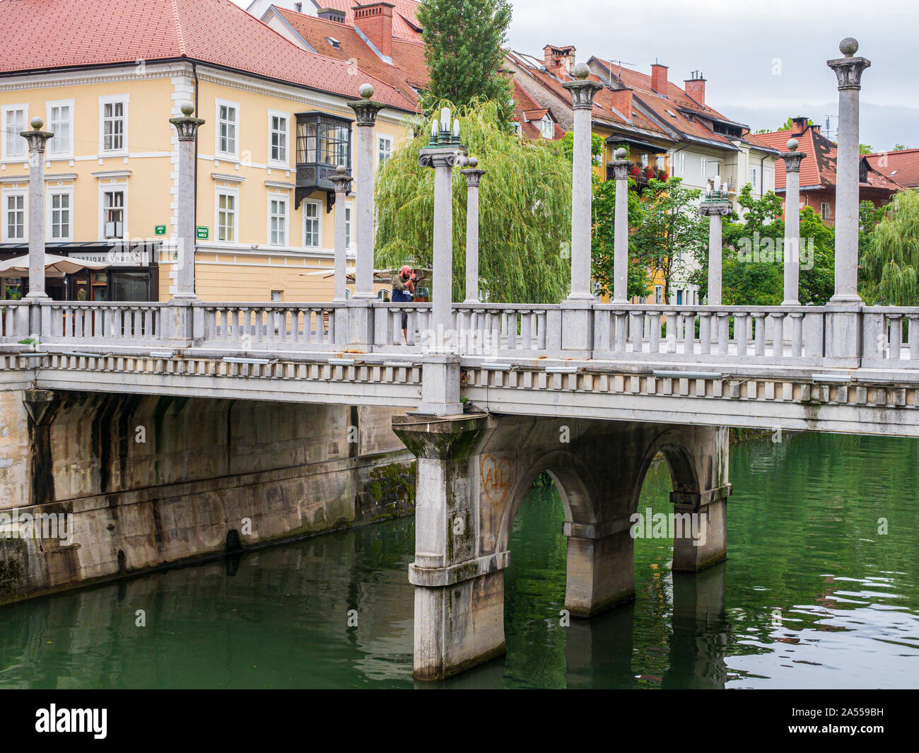 Cobbler Bridge in Ljubljana, Slovenia. Stock Photo