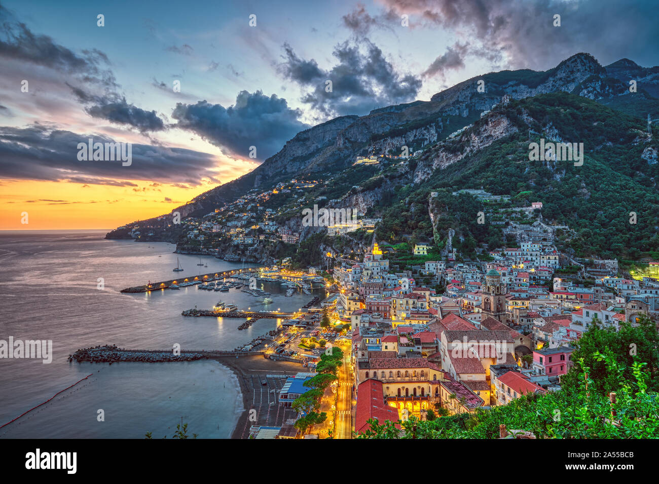 Sunset in Amalfi on the coast of the same name in Italy Stock Photo