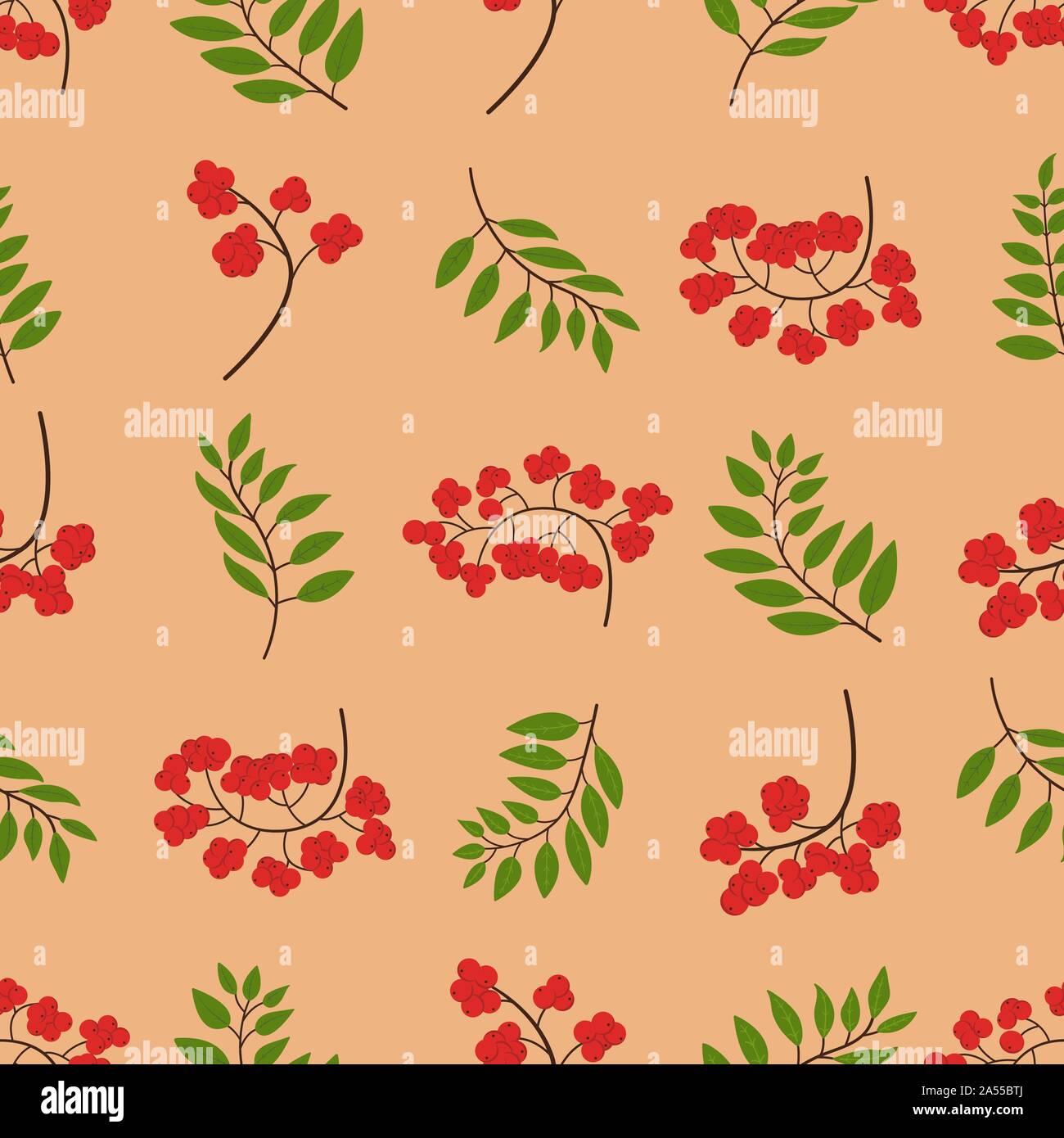 Pattern with leaves and berries of rowan background vector illustration ...