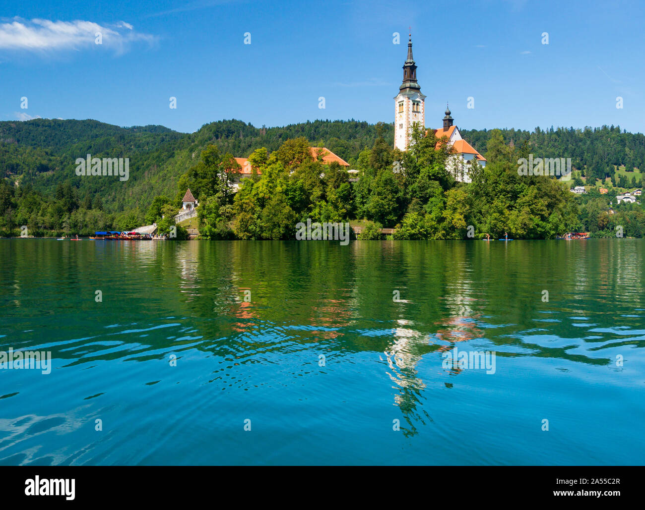 Lake Bled with St Mary's Church of the Assumption on Bled Island in Upper Carniola, Slovenia Stock Photo