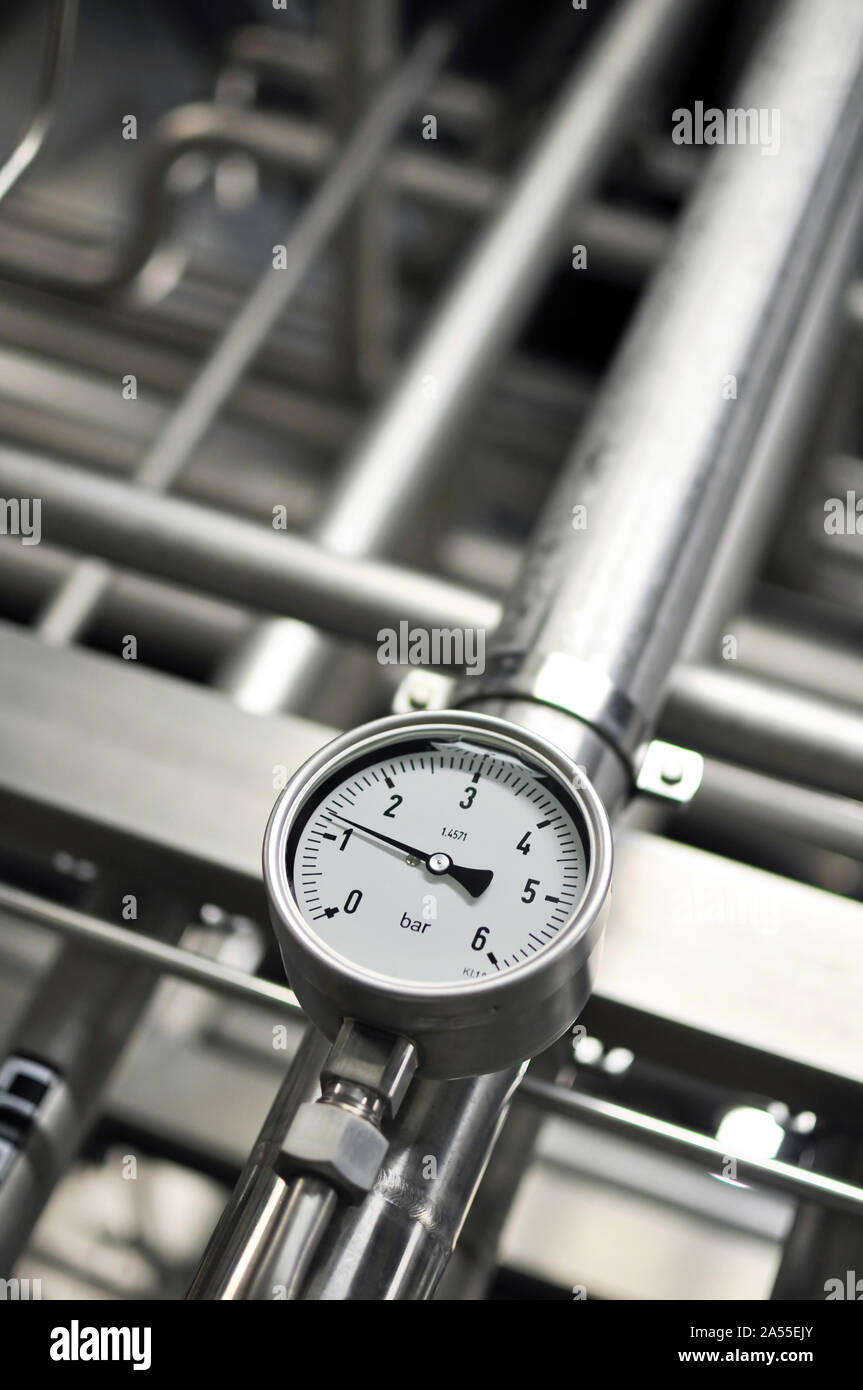 food industry brewery - plant with dial gauge to check the plants Stock Photo