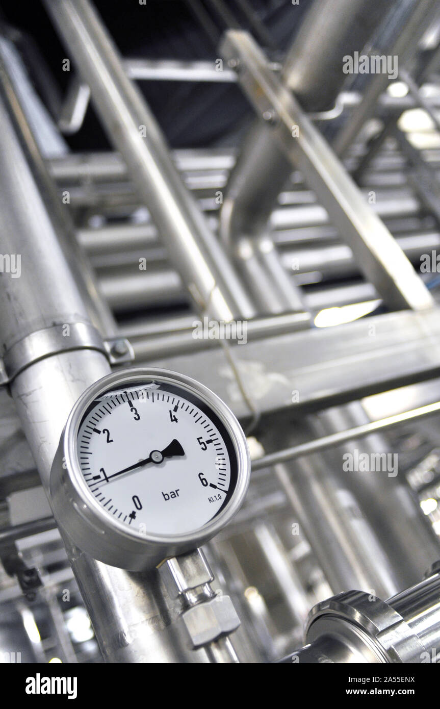 food industry brewery - plant with dial gauge to check the plants Stock Photo