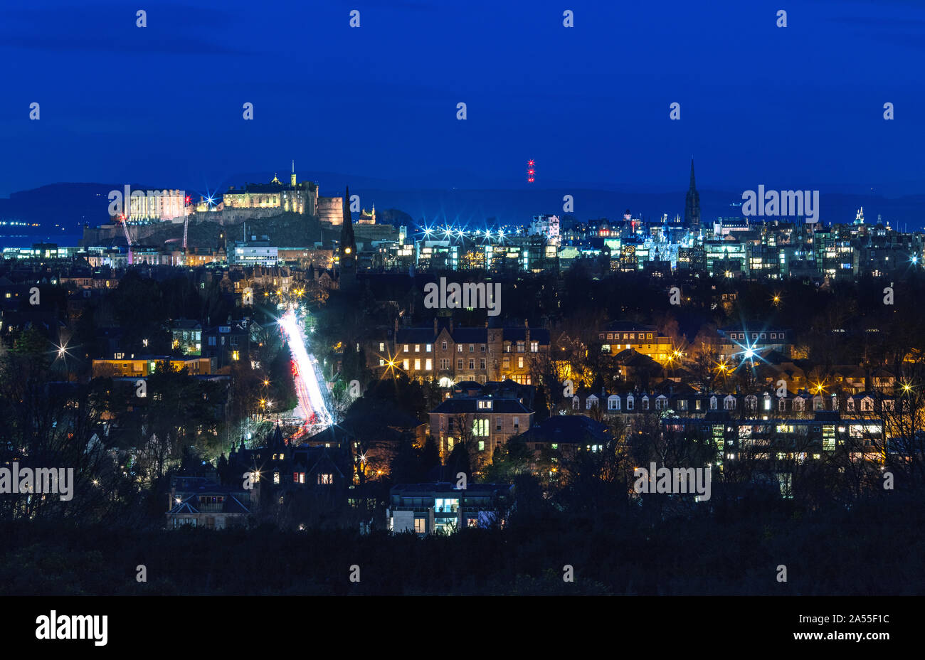 A scene from Edinburgh. A panoramic depicting the varied landscape around the Lothians of Central Scotland. Stock Photo
