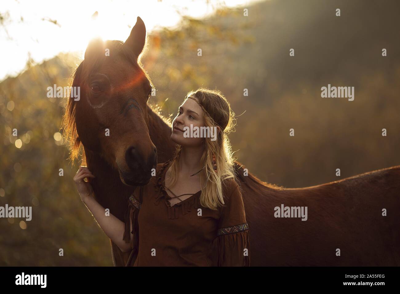 Indian woman with horse Stock Photo