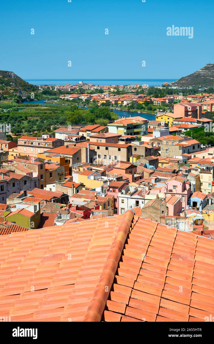 The colourful Bosa town roof tops in the province of Oristano on the west coast of Sardinia Italy Europe Stock Photo