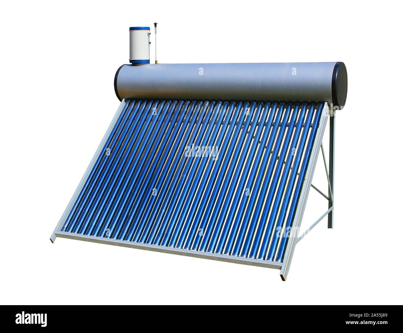 Solar water heater standing on the ground isolated on white background Stock Photo