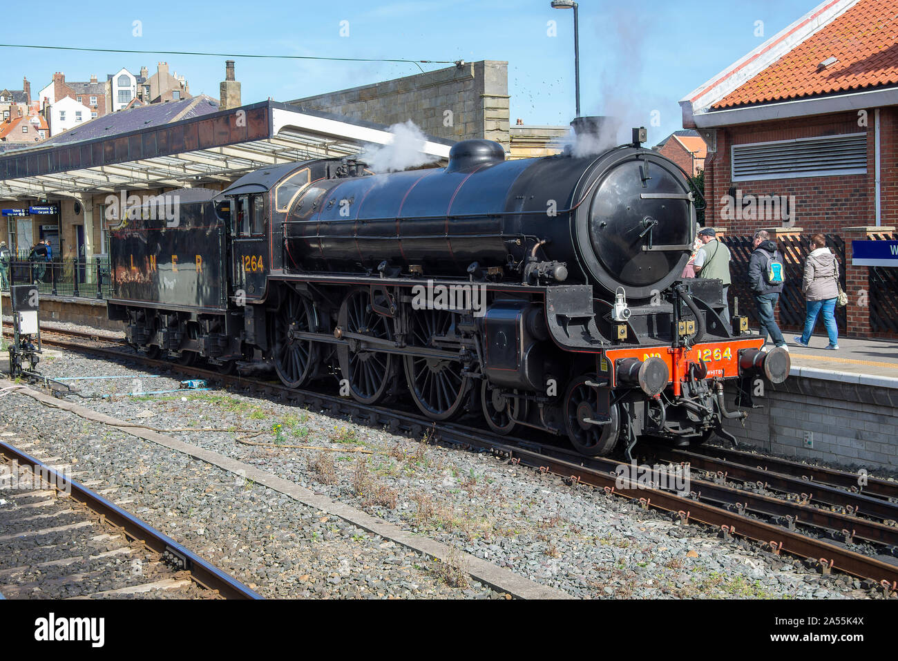 The Former LNER Thompson B1 Steam Locomotive 1264 Standing at Whitby Station Belonging to the NYMR North Yorkshire England United Kingdom UK Stock Photo