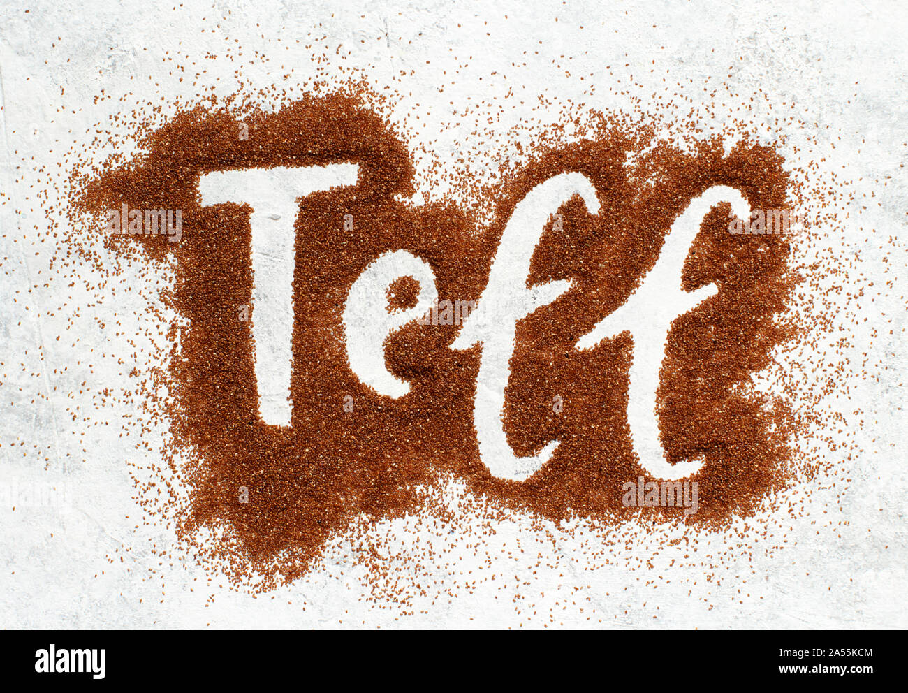 Uncooked teff grain word top view Stock Photo Alamy