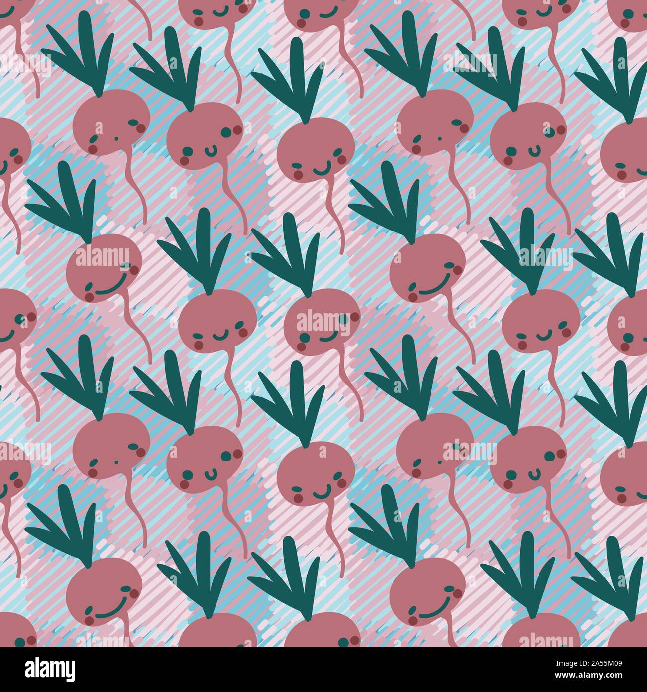 seamless vector pattern with cute smiling beetroots Stock Vector