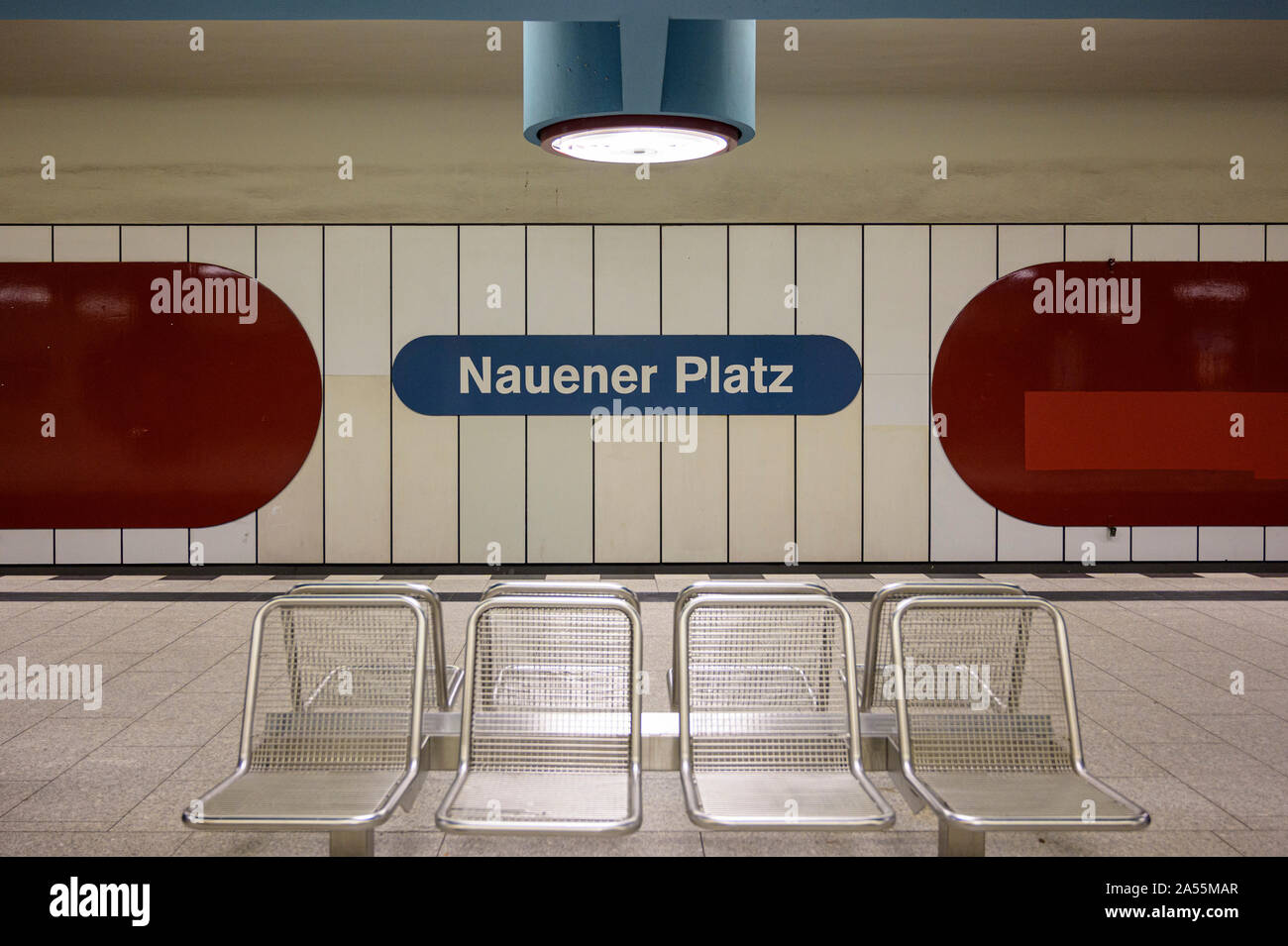 Berlin. Germany. Nauener Platz, on the U9 line uses the Helvetica font.  Nauener Platz U-Bahnhof (U-Bahn subway station) designed by German architect Stock Photo