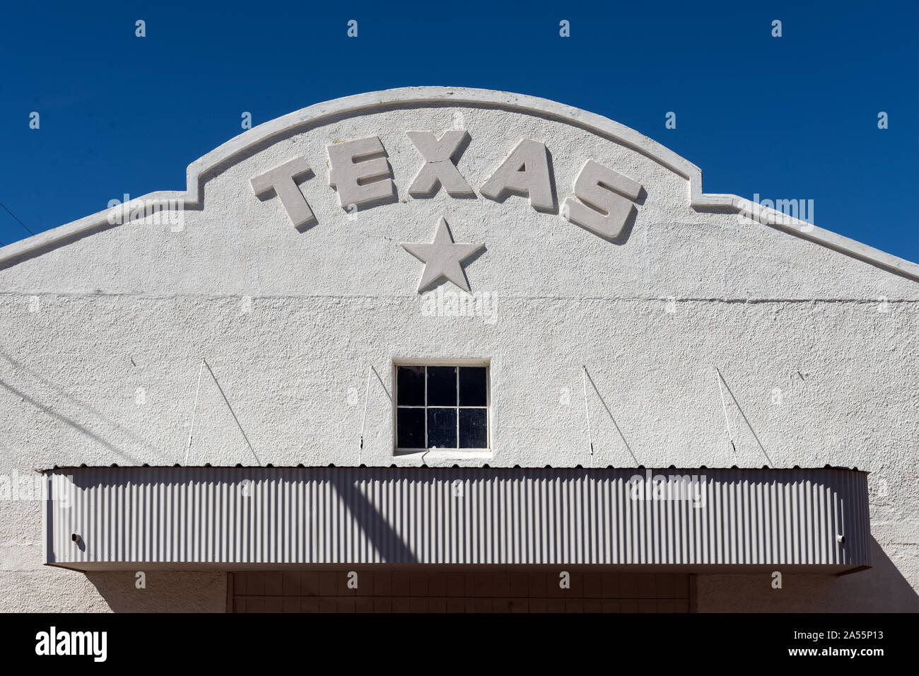 Upper facade of the Texas Theatre in Marfa, Texas Stock Photo