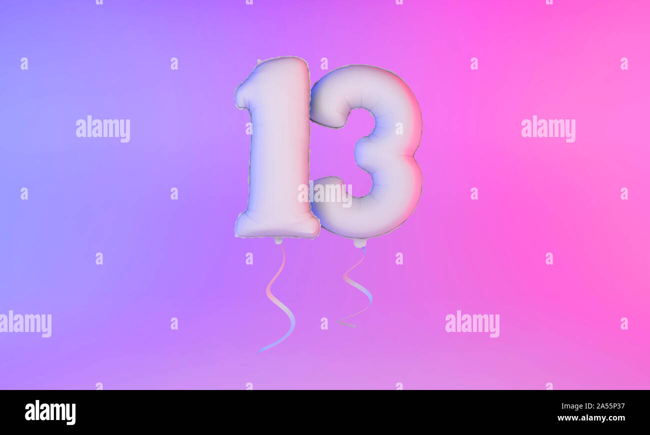 White number 13 celebration balloon greeting background. 3D Rendering Stock Photo