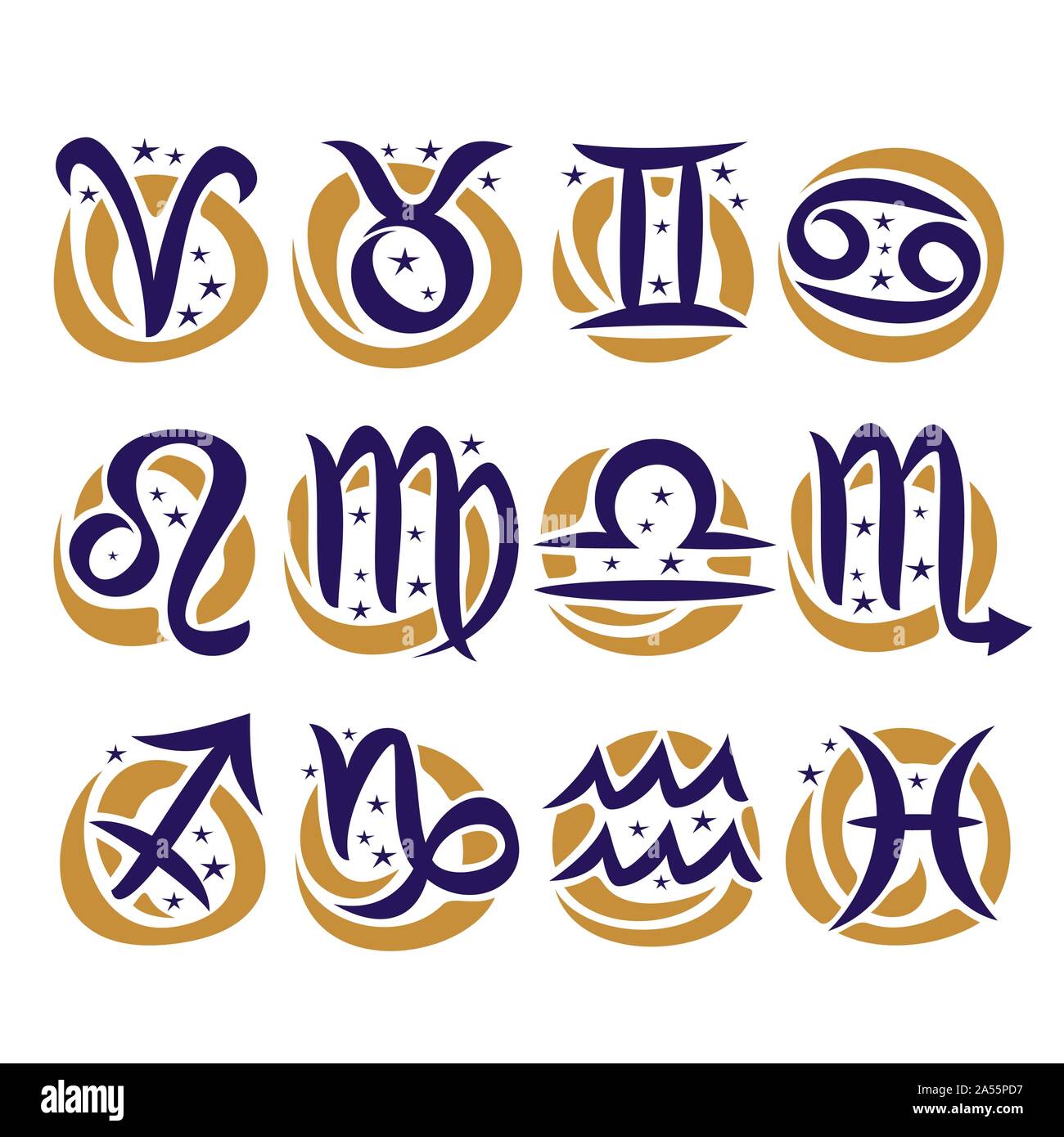 Vector set of Zodiac Signs collection of 12 astrology