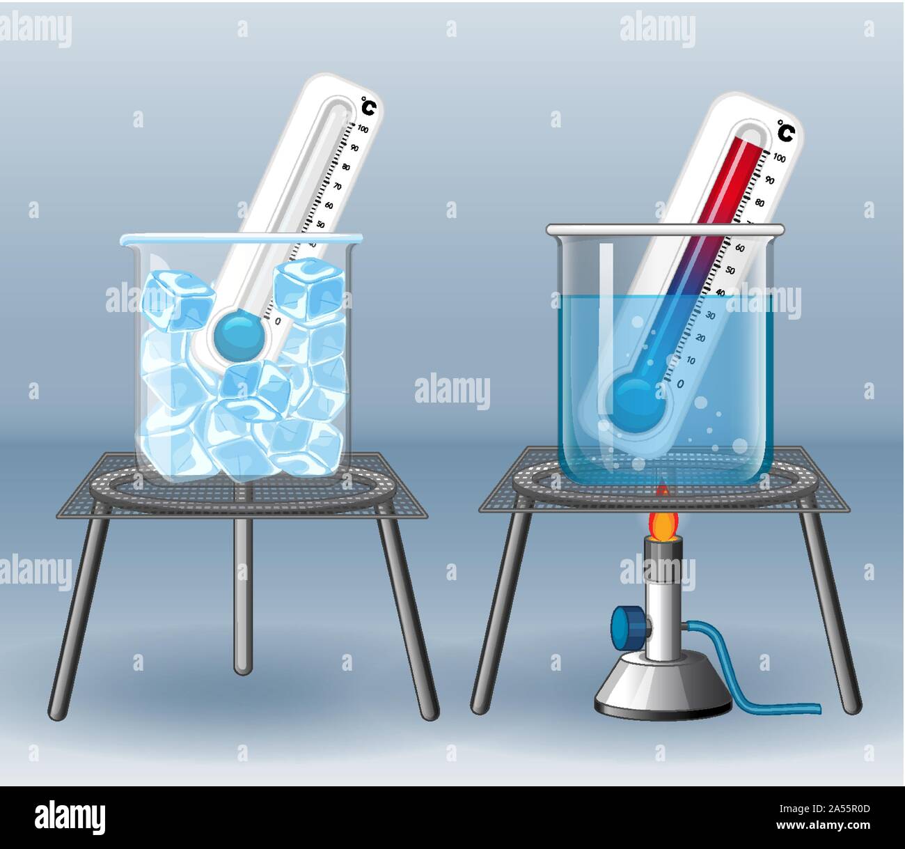 Two thermometers in hot and cool water illustration Stock Vector Image