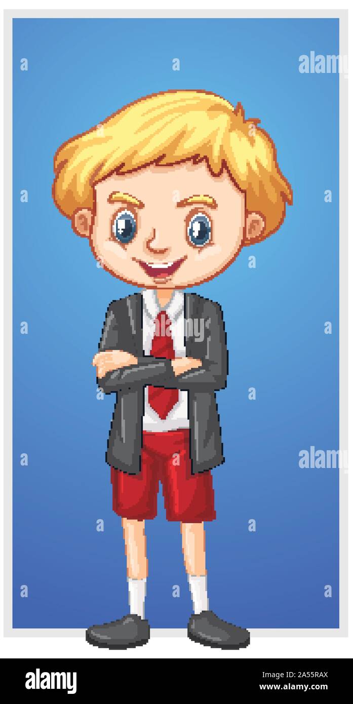 Happy boy in school uniform illustration Stock Vector Image & Art - Alamy