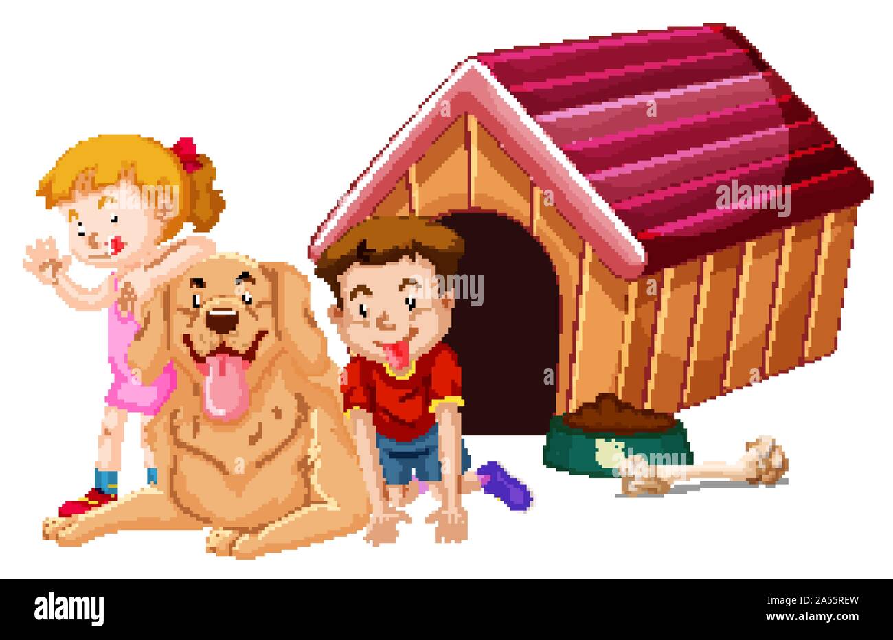 Children with animals on isolated background illustration Stock Vector ...