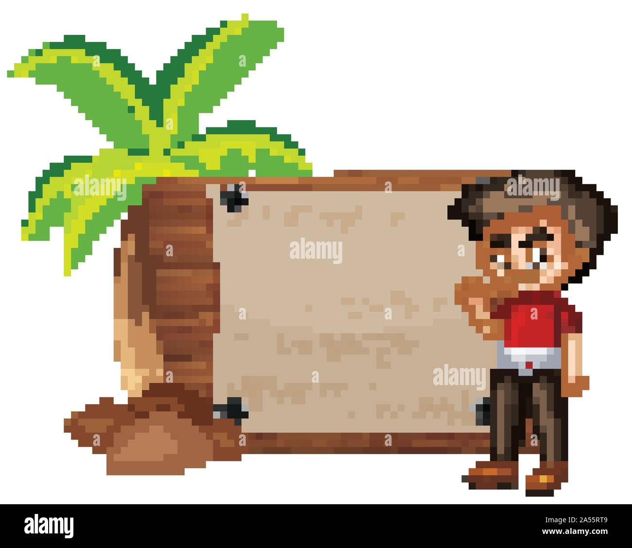 Happy boy and wooden sign illustration Stock Vector Image & Art - Alamy