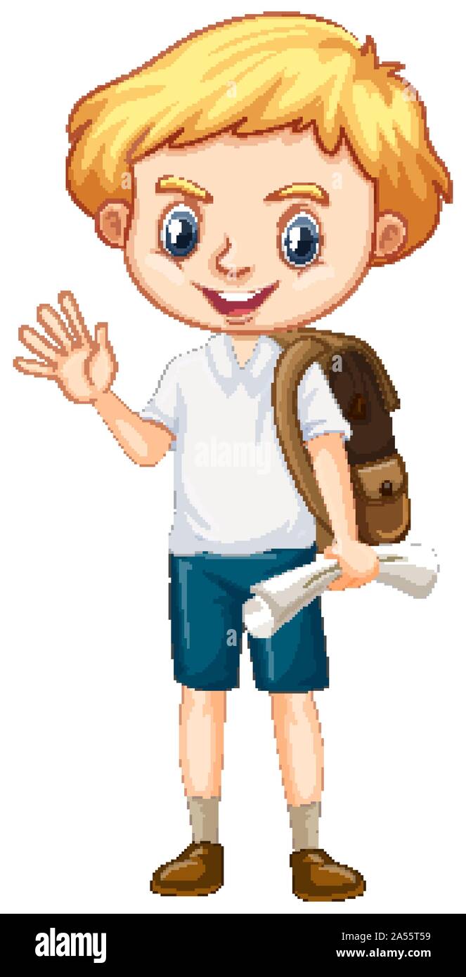 One happy boy in brown backpack illustration Stock Vector Image & Art ...