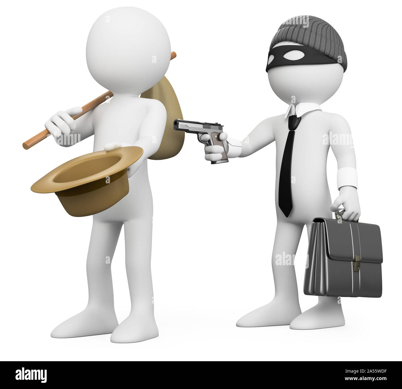 3d White People Illustration Rich Man Robbing A Poor Man Metaphor Isolated White Background Stock Photo Alamy