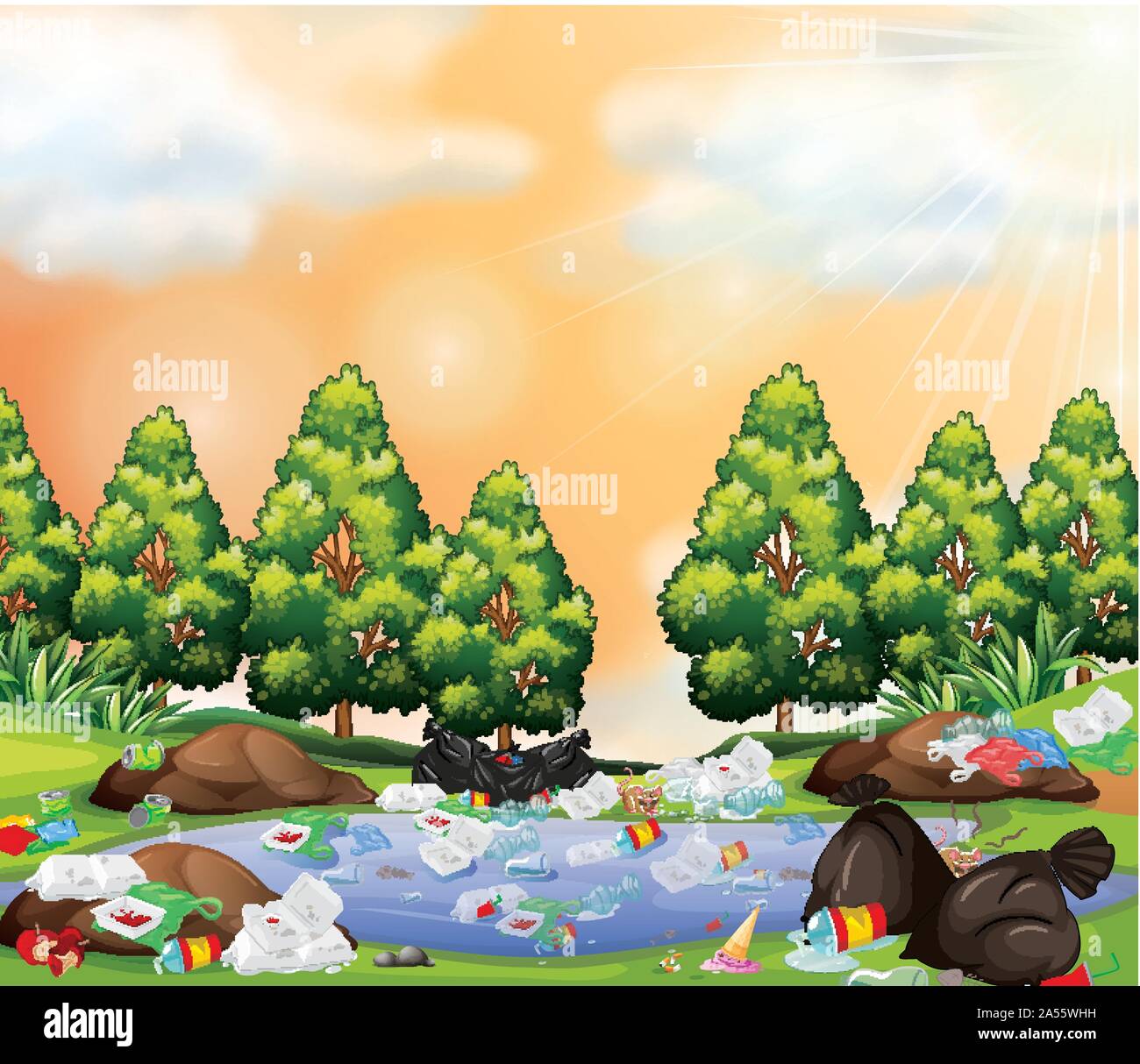 Rubbish in park scene illustration Stock Vector Image & Art - Alamy