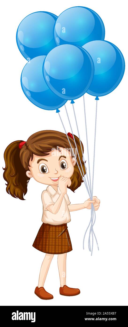 One happy girl with blue balloons illustration Stock Vector Image & Art ...