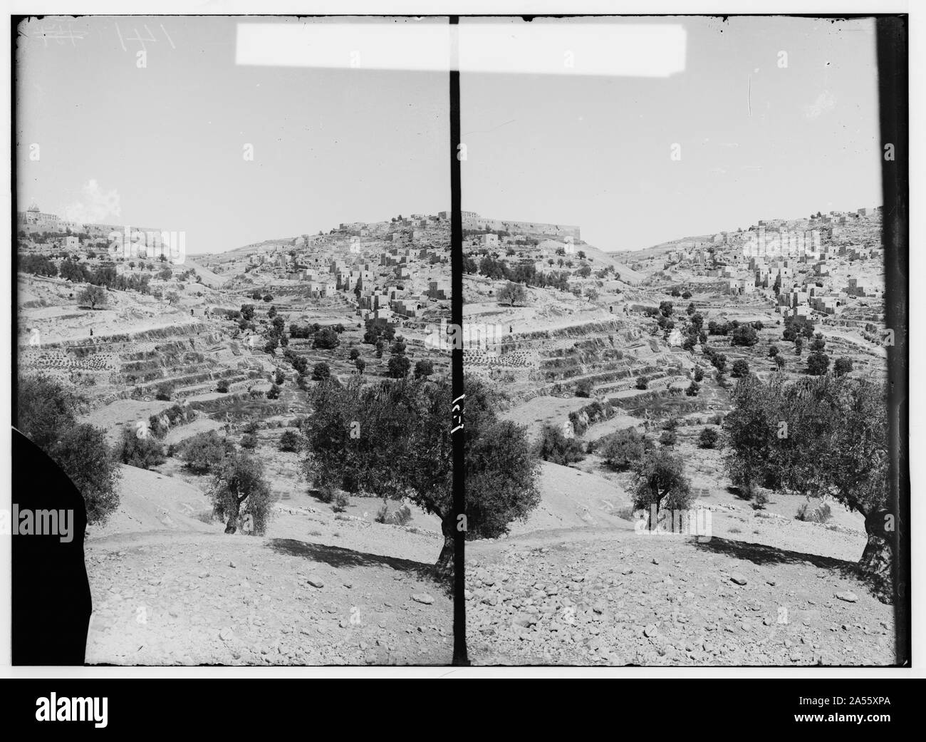 Valleys of Jehoshaphat and Hinnom. Valley of Jehoshaphat, city wall in the distance. Stock Photo