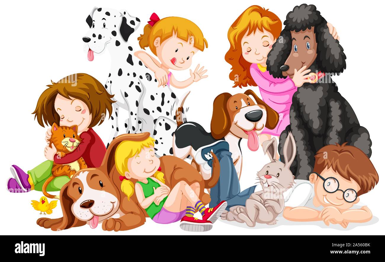 Children with animals on isolated background illustration Stock Vector ...