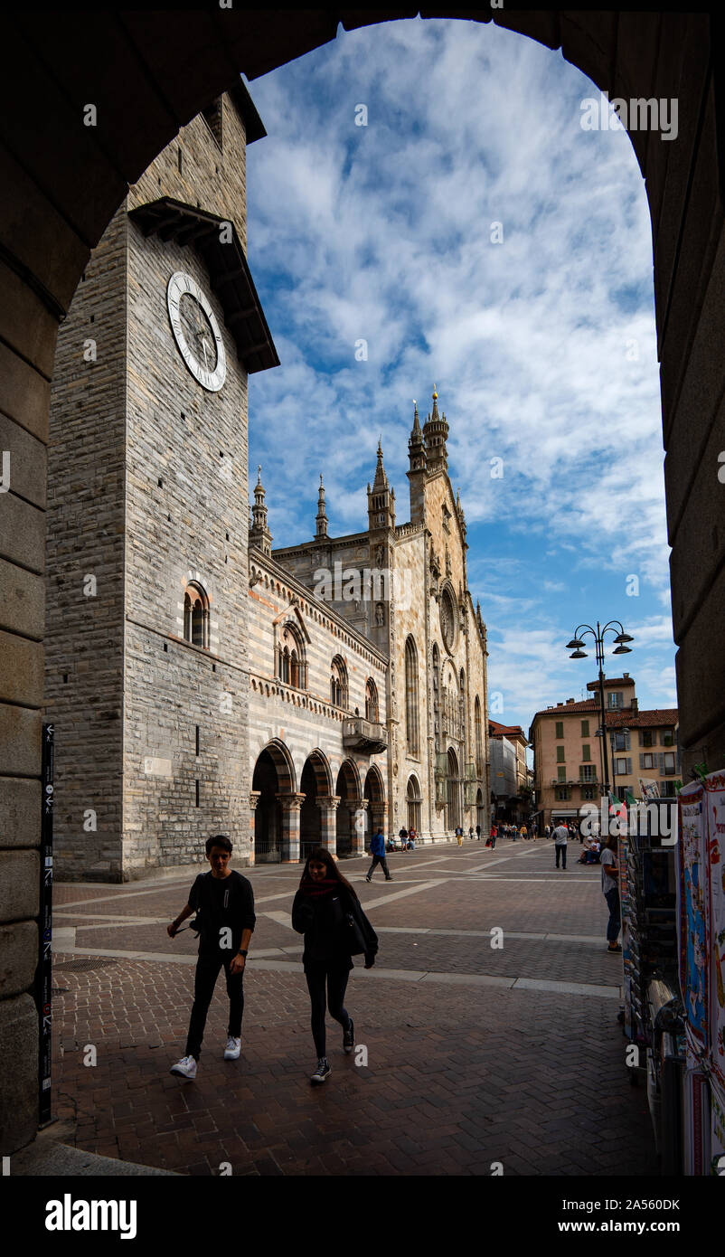 Como, Lombardy Italy Sept 2019 Como Duomo or Cathedral 14th cent. Como Cathedral (Italian: Cattedrale di Santa Maria Assunta; Duomo di Como) is the Ro Stock Photo