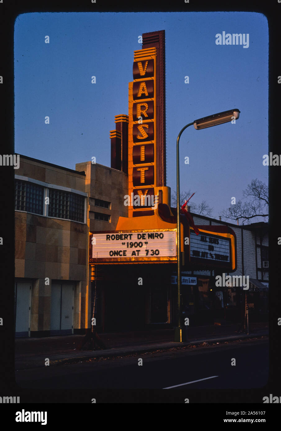 Varsity Theater, vertical, 1308 S. 4th Street, Dinkeytown, Minneapolis, Minnesota Stock Photo