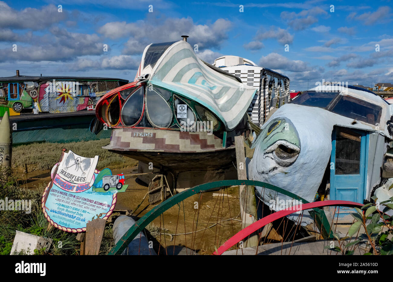 Shoreham by Sea West Sussex UK - Houseboats on the River Adur Stock Photo