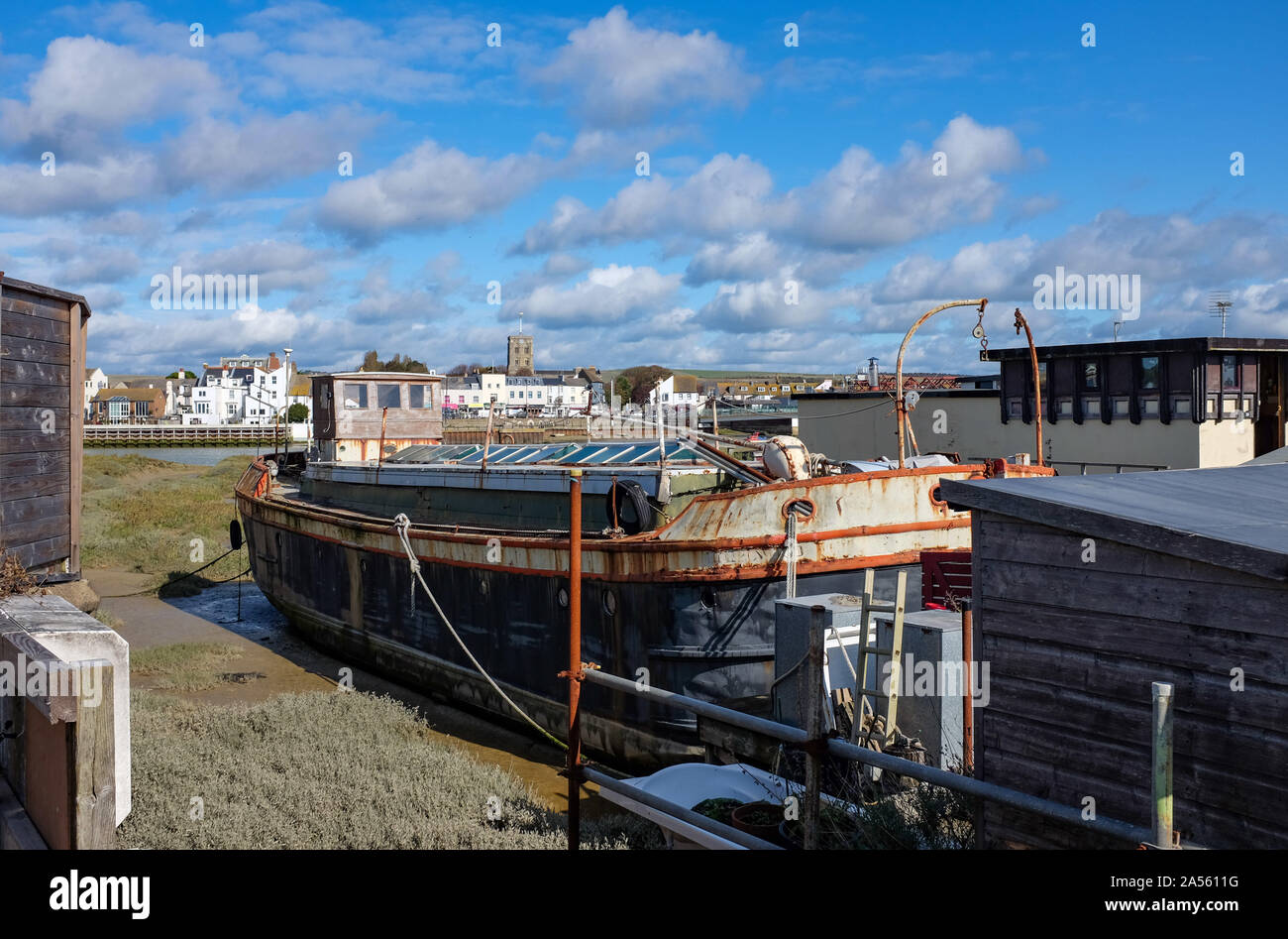 Shoreham by Sea West Sussex UK - Houseboats on the River Adur Stock Photo