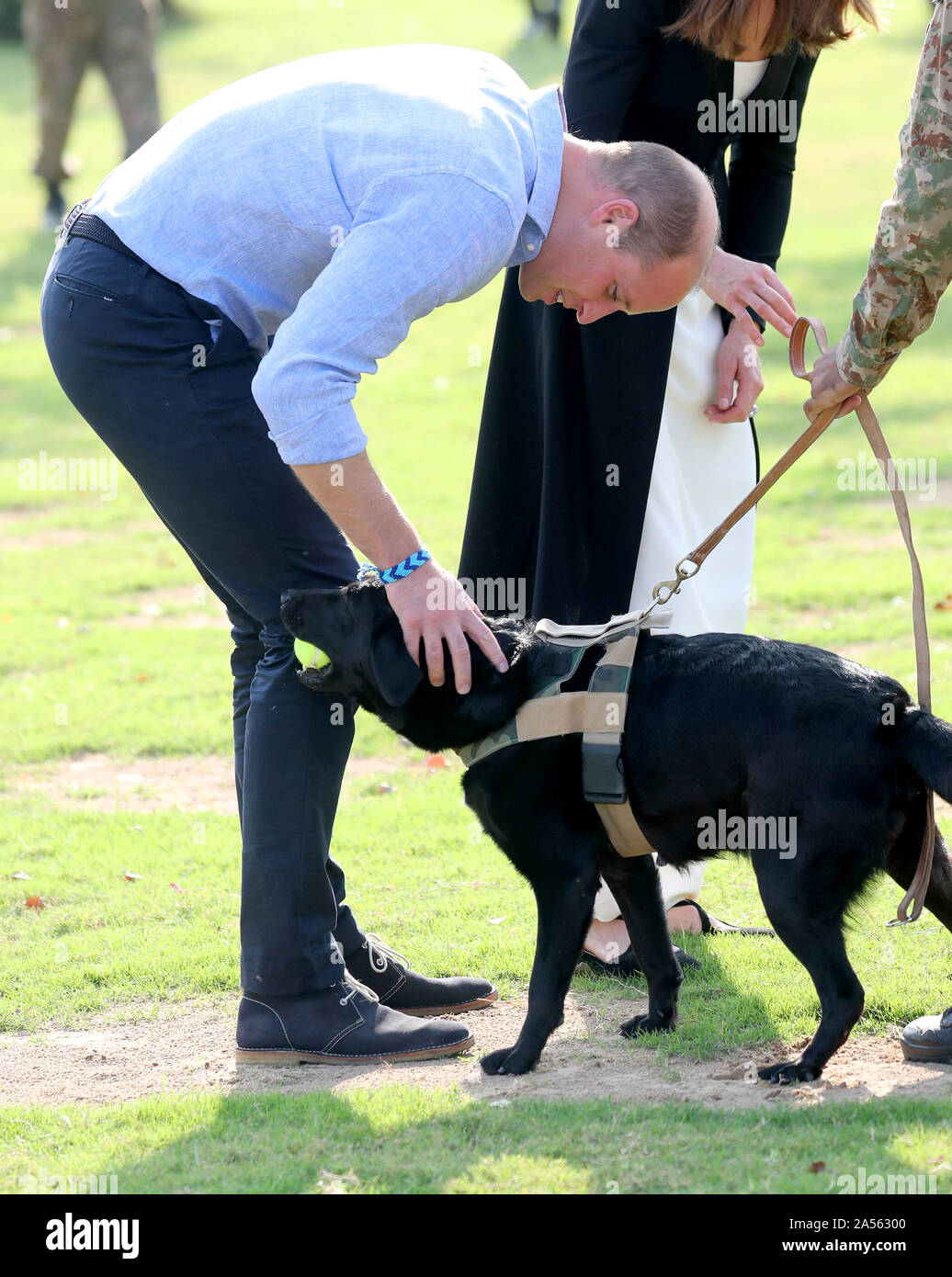 The Duke of Cambridge during a visit to the Army Canine Centre, where the UK provides support to a programme that trains dogs to identify explosive devices, in Islamabad, on the fifth and final day of the royal visit to Pakistan. Stock Photo