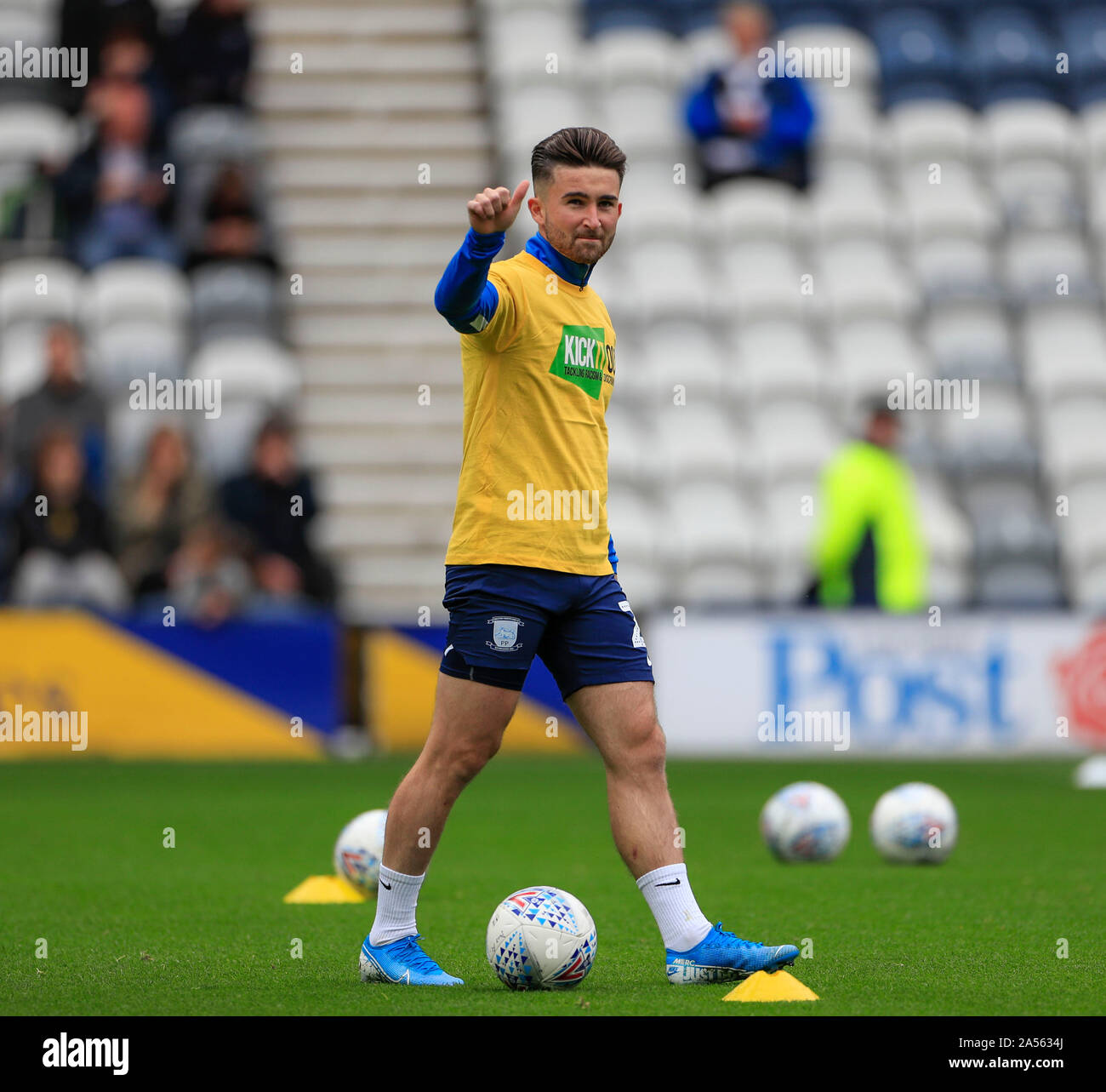 5th October 2019, Deepdale, Preston, England; Sky Bet Championship, Preston North End v Barnsley : Sean Maguire (24) of Preston North End warms up for the game Credit: Conor Molloy/News Images Stock Photo
