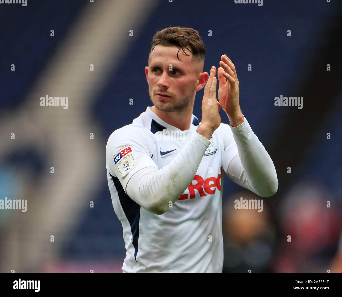 5th October 2019, Deepdale, Preston, England; Sky Bet Championship, Preston North End v Barnsley : Alan Browne (8) of Preston North End applauds the fans at the end of the game Credit: Conor Molloy/News Images Stock Photo