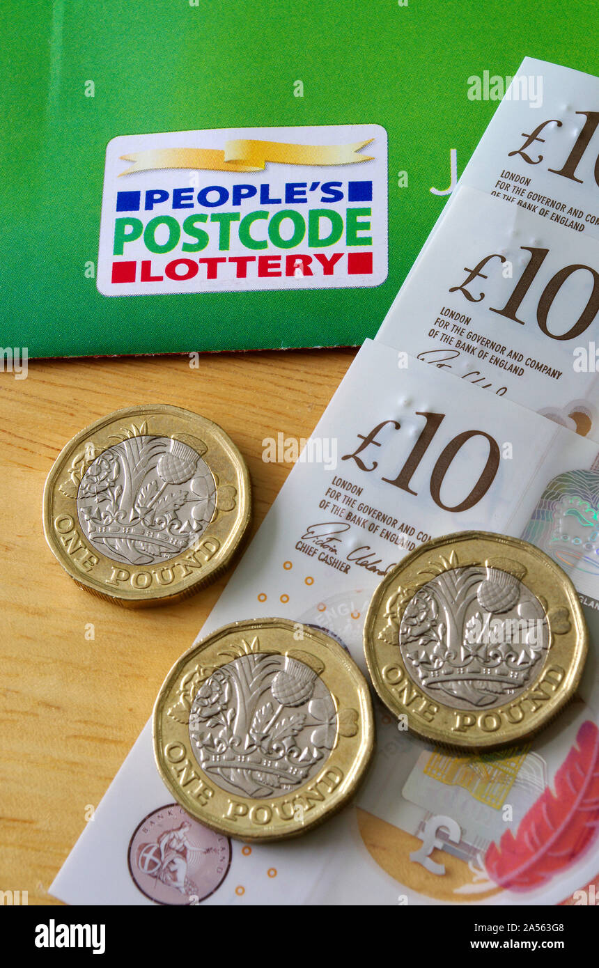 People's Postcode Lottery With Money, UK Stock Photo