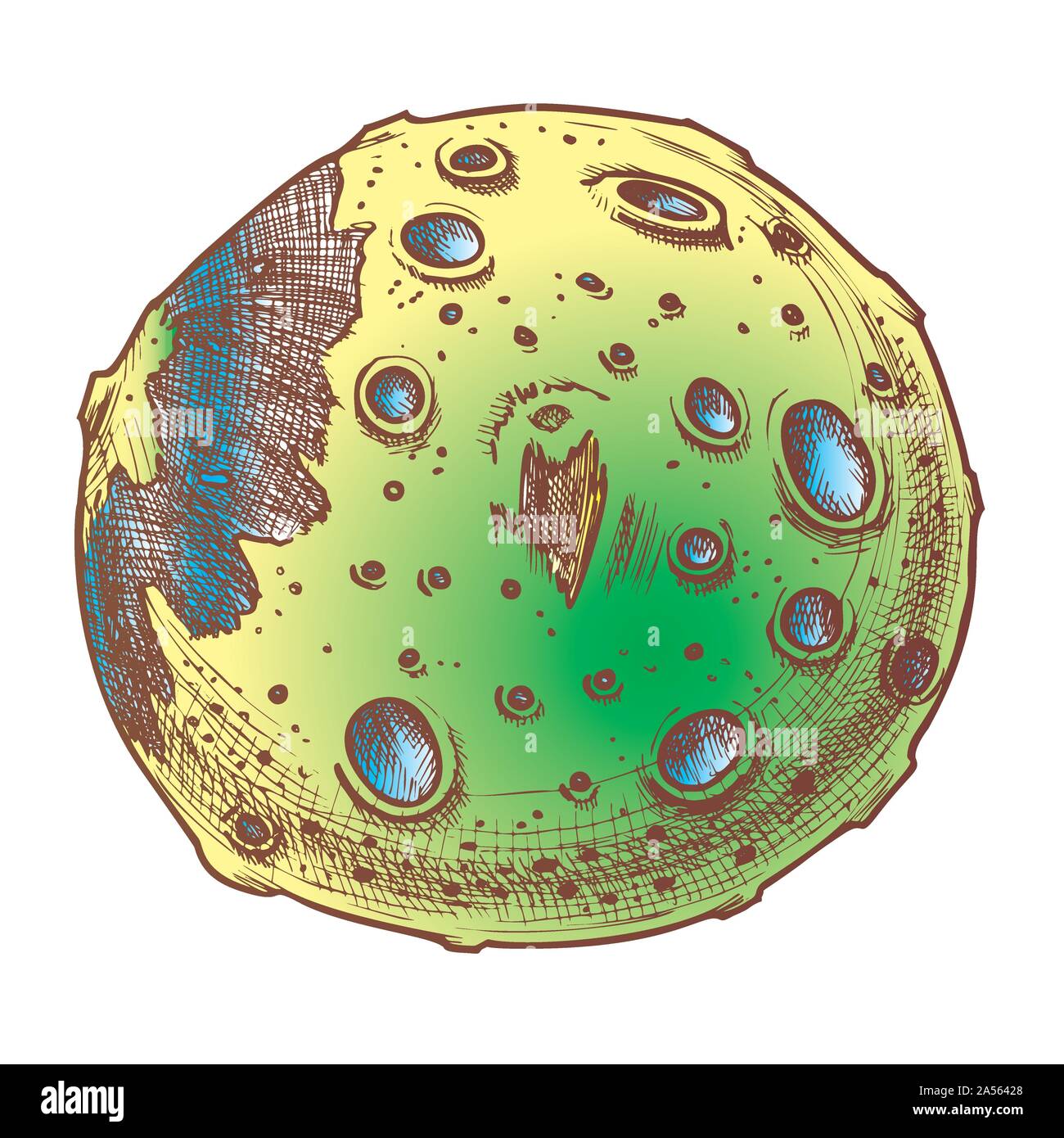 Designed Space Full Moon Planet Color Vector Stock Vector