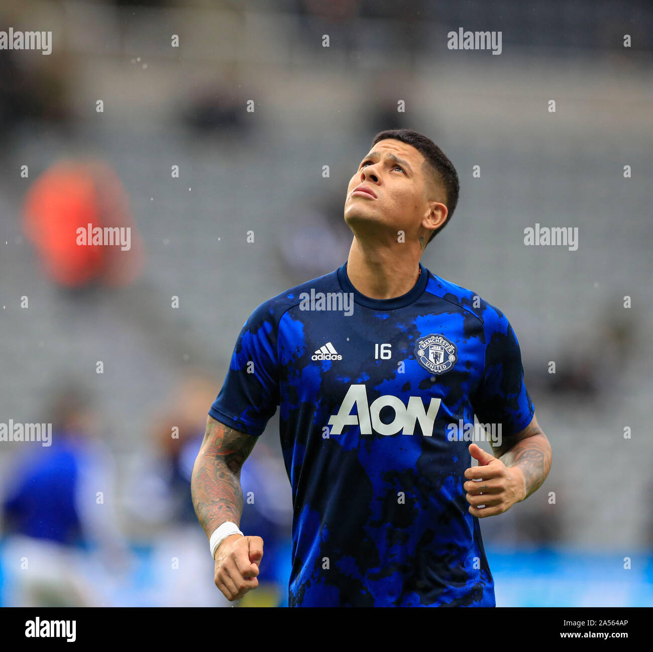 6th October 2019, St. James's Park, Newcastle, England; Premier League, Newcastle United v Manchester United : Marcos Rojo (16) of Manchester United warms up for the game Credit: Conor Molloy/News Images Stock Photo