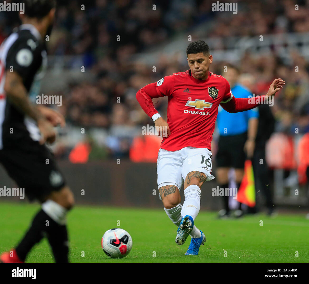 6th October 2019, St. James's Park, Newcastle, England; Premier League, Newcastle United v Manchester United : Marcos Rojo (16) of Manchester United passes the ball Credit: Conor Molloy/News Images Stock Photo