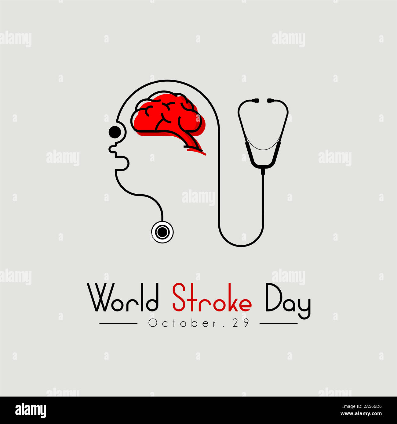 World Stroke Day With Stethoscope Human Head and Brain vector design Stock Photo