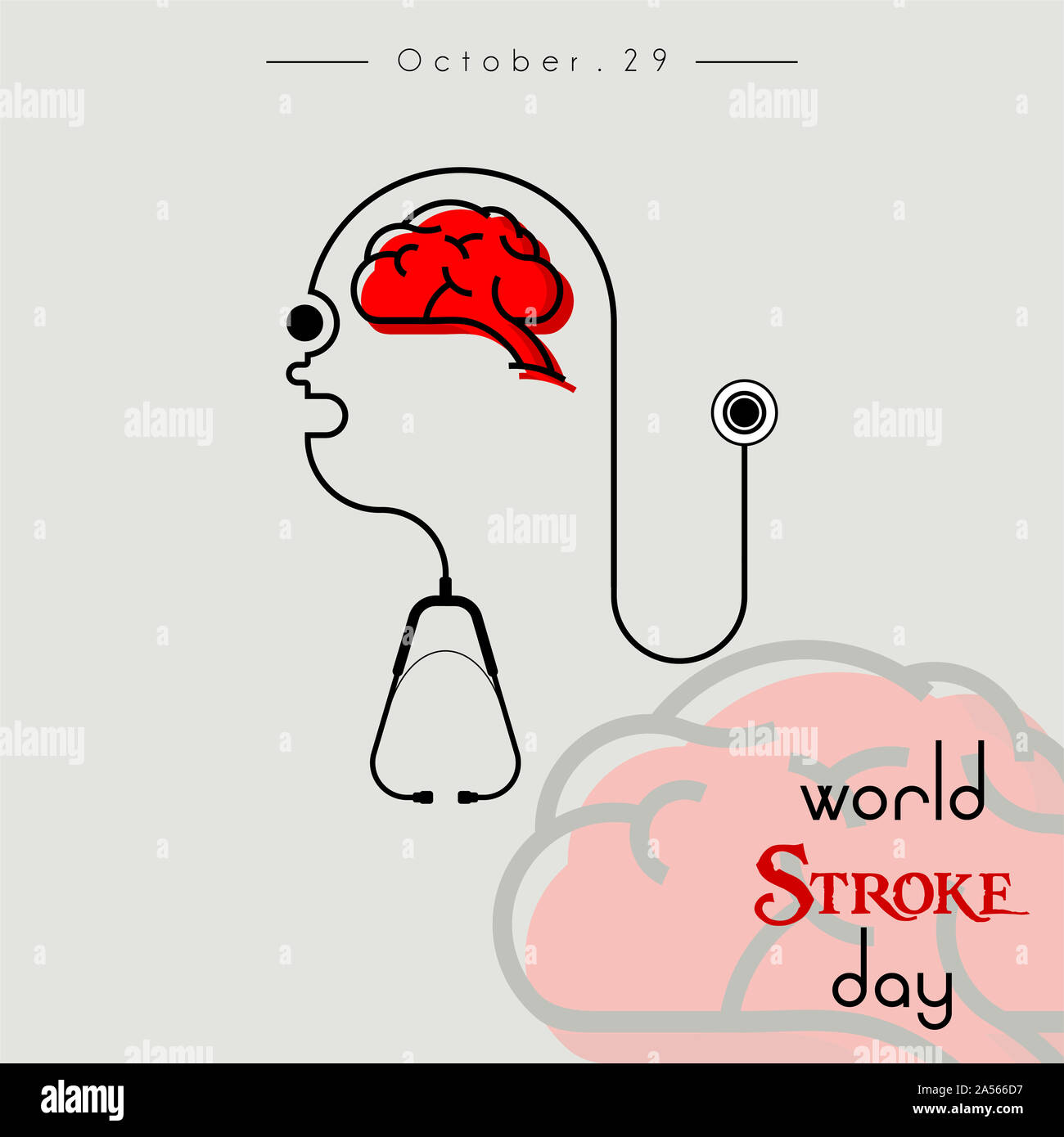 World Stroke Day With face down Stethoscope Human Head and Brain vector Stock Photo