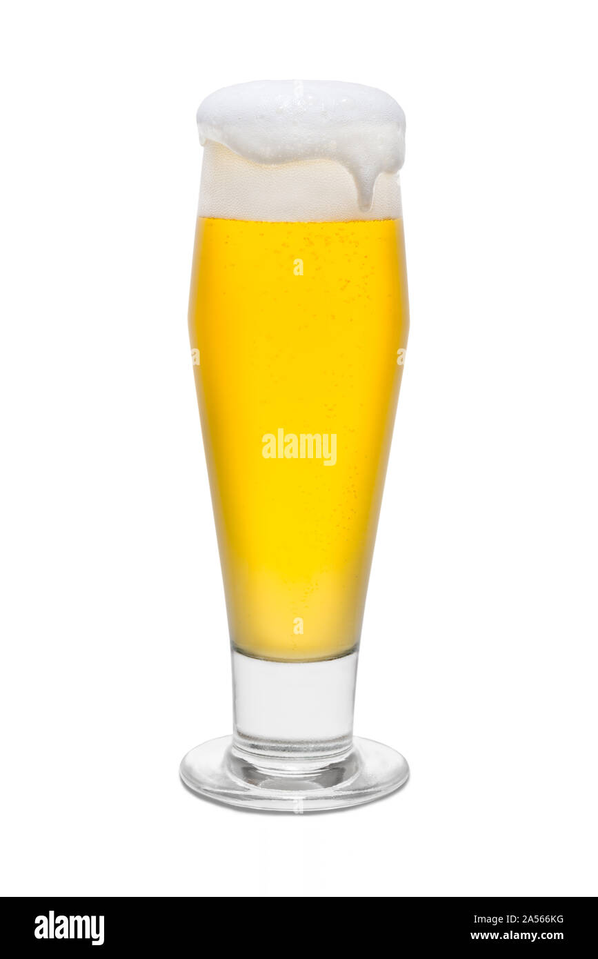 Classic Pilsner Beer with Foam Head and Drip Running Over Rim 1 Stock