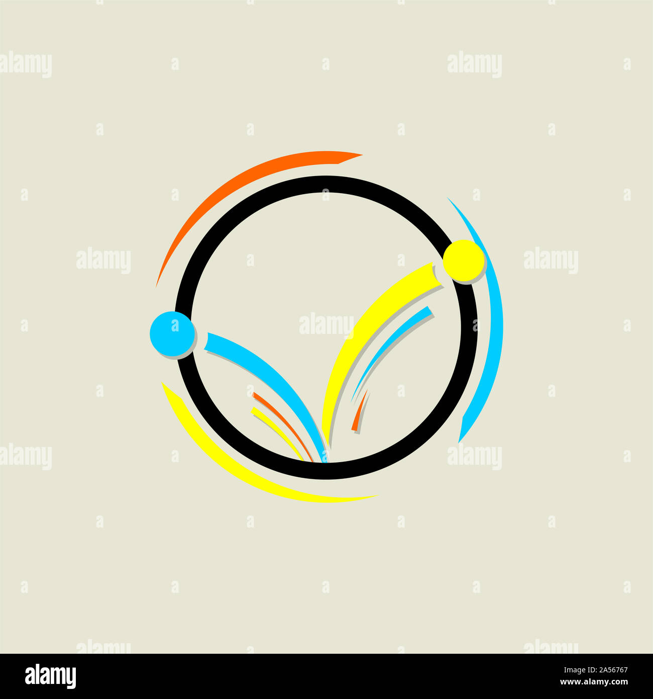 Minimalist V Alphabet people Sport Logo on circle Vector Icon Stock Photo