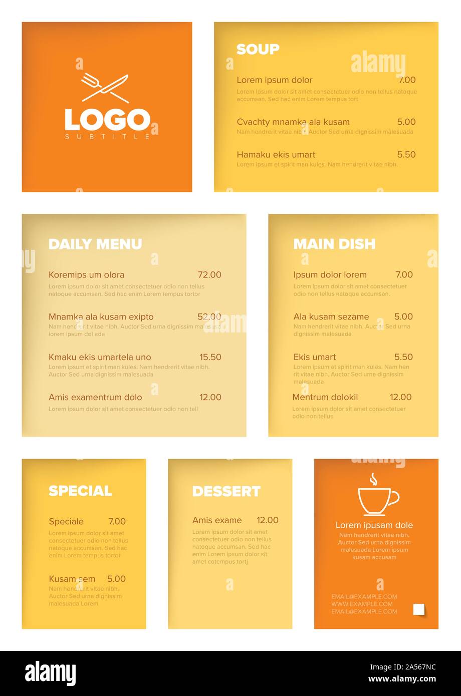 Modern light minimalistic vertical restaurant menu template with yellow