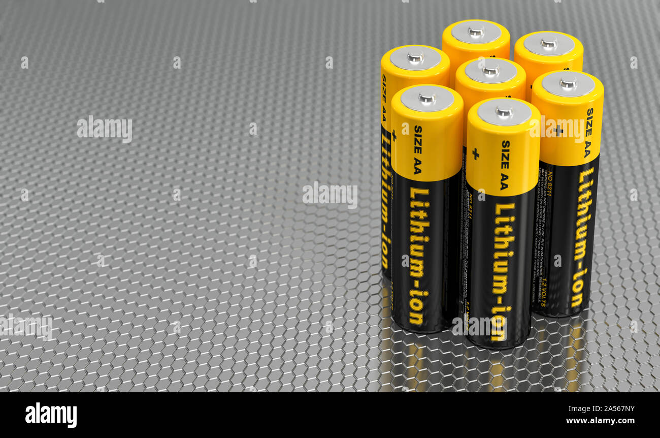 Generic AA batteries with the label 'Lithium Ion' - 3D Rendering Stock  Photo - Alamy