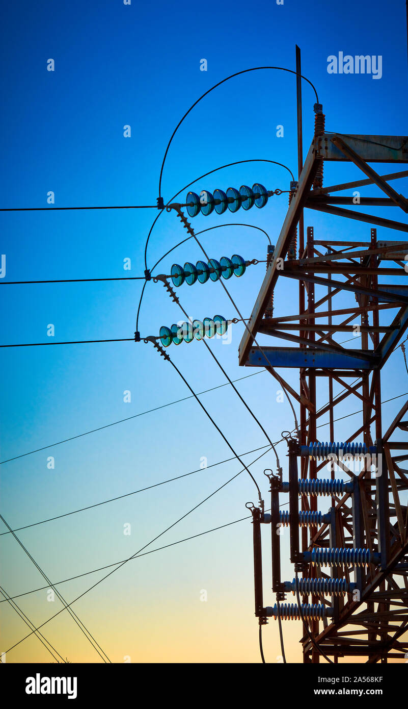 Insulators on a electrical substation. Stock Photo