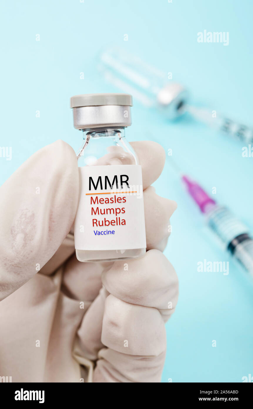 MMR vaccine for Measles, Mumps, and Rubella as outbreaks concept. Stock Photo