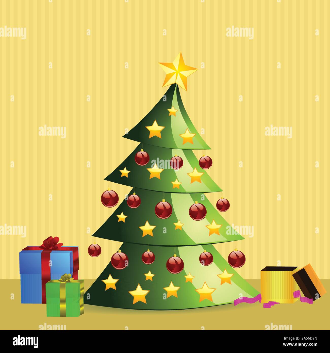 Illustration of green Christmas tree with gift boxes background Stock ...