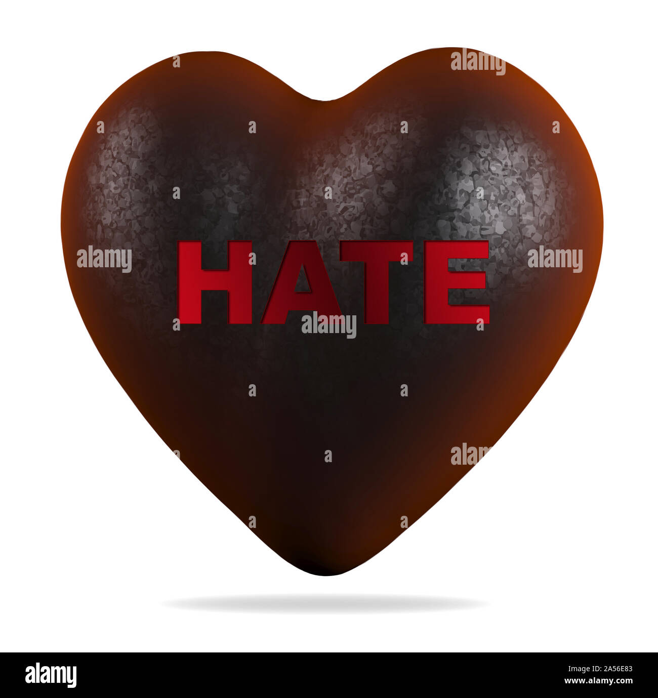 dark heart with "hate" written on it, 3d illustration Stock Photo
