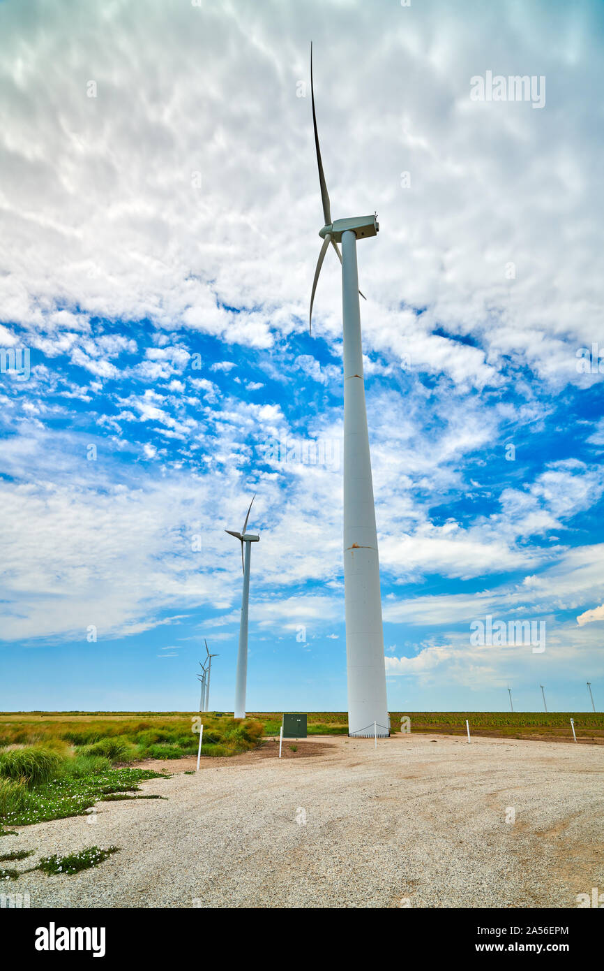 Windmills on the Open Plains of Kansas. Stock Photo