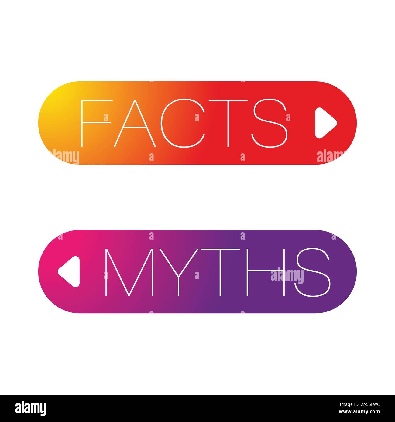 Facts and Myths button set label Stock Vector